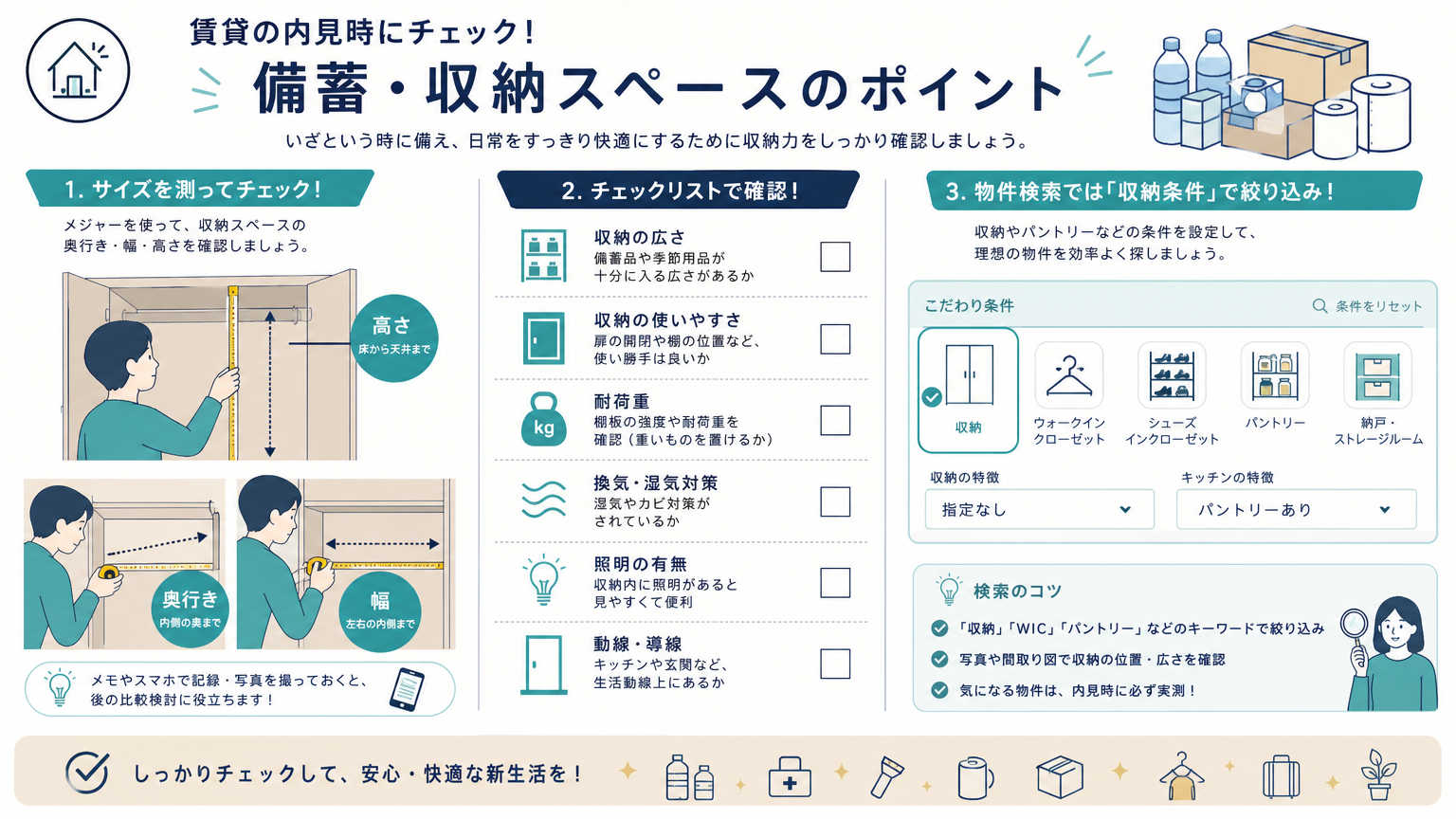 賃貸物件を選ぶときに備蓄・収納をチェックするポイント